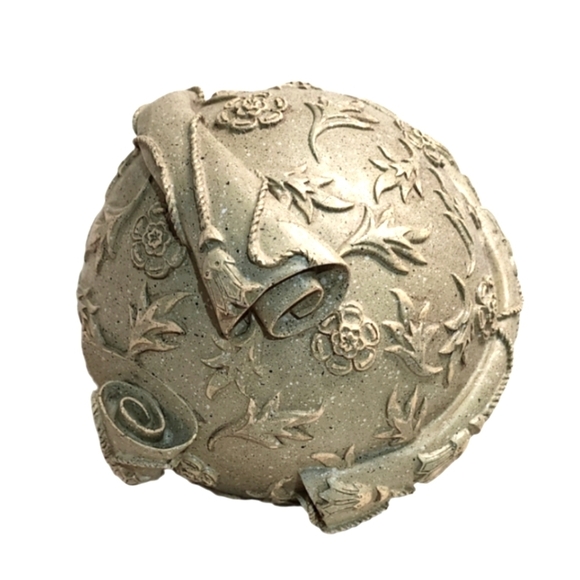 Vintage Baroque Faux Stone Scroll Ball – Ornate Decorative Sphere Accent 7” - Picture 1 of 8